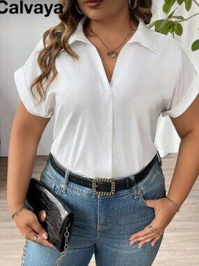 Calvaya Plus Size V-Neck Solid Color Buttoned Dolman Sleeve Patchwork Shirt Body